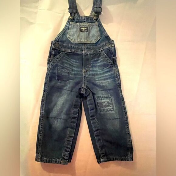 Like NEW 24 month Osh Gish Bgosh denim knit like overalls - Picture 1 of 16